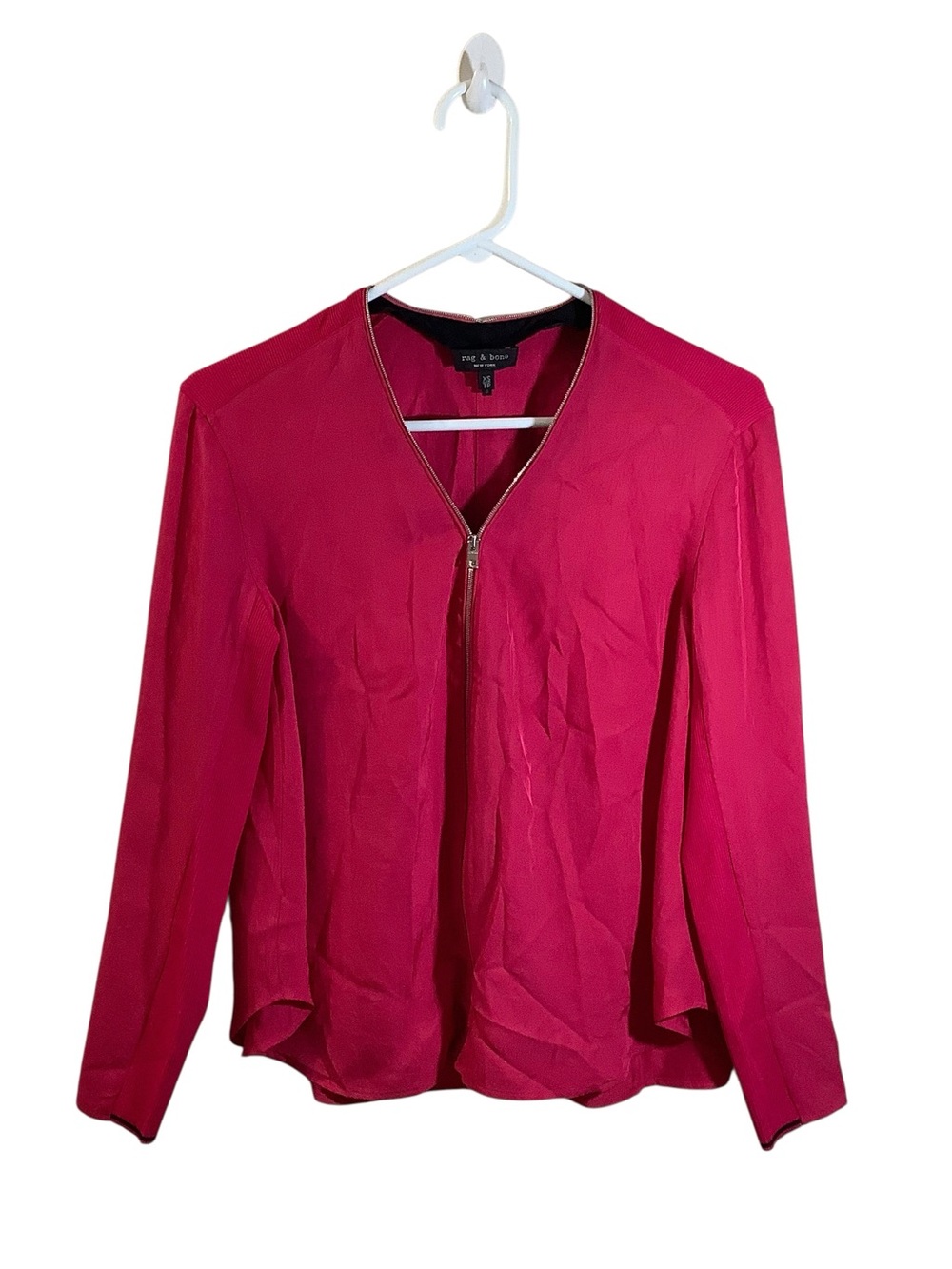 Rag & Bone Fuchsia Zip-Front Long-Sleeve Shirt